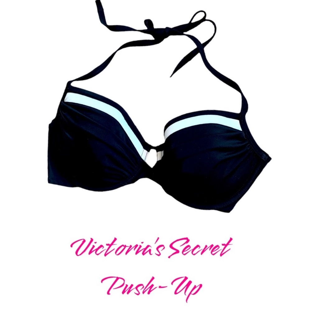 Victoria's Secret Black and White Key Hole Push Up Bikini Top Size 34C